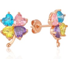 Mia Vento Mix Kalp Taşlı Yonca Form Rose Renk Gümüş Küpe