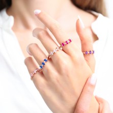 Mia Vento Safir Taşlı Mekik Işıltısı Rose Renk Gümüş Yüzük