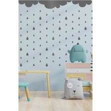 Msticker Çocuk Odası Gümüş Yağmur Damlaları ve Bulutlar(4-6-8cm 150 Adet) Duvar Sticker - Büyük Ebat