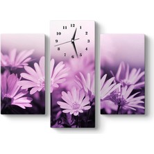 Tabloshop Lila Çiçek 3 Parçalı Tablo Saat