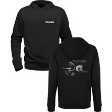 Alfa Tshirt Duman Resimli Baskılı Siyah Ön Arka Baskılı Sweatshirt