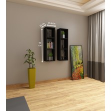 Dekormer Design Kitaplık Siyah Duvar Rafı Ikili Takım