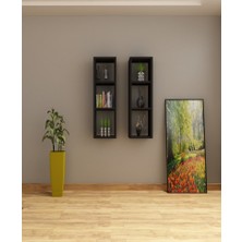 Dekormer Design Kitaplık Siyah Duvar Rafı Ikili Takım
