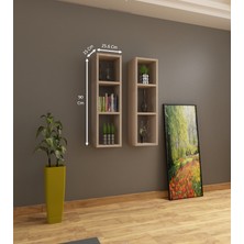Dekormer Design Kitaplık Açık Meşe Duvar Rafı Ikili Takım