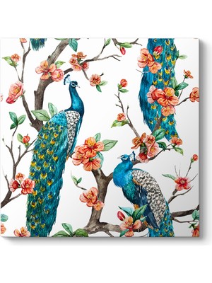 Tabloshop Çiçekli Dallarda Tavus Kuşları Tablosu