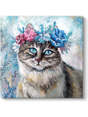 Tabloshop Çiçek Taçlı Kedi Tablosu