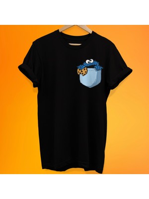 Remonz Kurabiye Canavarı Cep Baskılı %100 Pamuk Oversize T-Shirt Büyük Beden Tişört