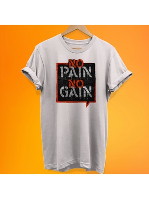 Remonz No Pain No Gain Baskılı %100 Pamuk Oversize T-Shirt Büyük Beden Tişört