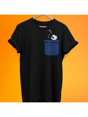 Remonz Panda Cep Baskılı %100 Pamuk Oversize T-Shirt Büyük Beden Tişört