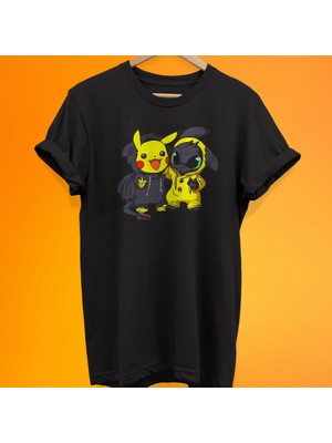 Remonz Pikachu Dragon Baskılı %100 Pamuk Oversize T-Shirt Büyük Beden Tişört