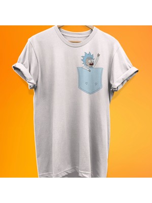Remonz Rick Cep Baskılı %100 Pamuk Oversize T-Shirt Büyük Beden Tişört