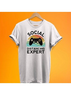 Remonz Social Distance Baskılı %100 Pamuk Oversize T-Shirt Büyük Beden Tişört