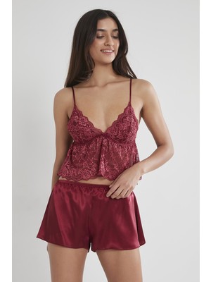Pierre Cardin Saten Dantelli Şort & Kombi Takım - 450