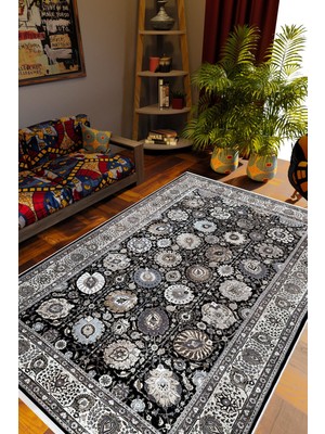 10 Post Online Otantik Eskitme Gri Siyah Kaydırmaz Kesme Yıkanabilir Ince Halı 