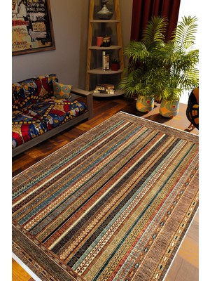 10 Post Online Kilim Desenli Otantik Eskitme Kahverengi Kaydırmaz Kesme Yıkanabilir Ince Halı 