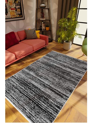 10 Post Online Modern Eskitme Siyah Gri Kaydırmaz Kesme Yıkanabilir Ince Halı 