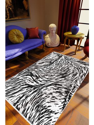 10 Post Online Klasik Eskitme Siyah Beyaz Kaydırmaz Kesme Yıkanabilir Ince Halı 