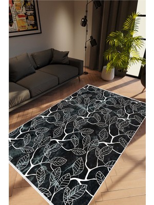 10 Post Online Figürlü Çiçekli Siyah Gri Beyaz Kaydırmaz Kesme Yıkanabilir Ince Halı 