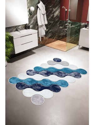10 Post Online Banyo Paspası Eskitme Modern Mavi Lacivert Kaydırmaz Kesme Yıkanabilir Ince Halı 