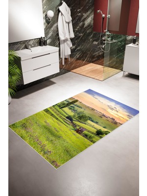 10 Post Online Banyo Paspası Figürlü Çiçekli Manzara Doğa Yeşil Kaydırmaz Kesme Yıkanabilir Ince Halı 