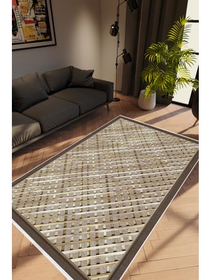 10 Post Online Modern Geometrik Kahverengi Kaydırmaz Kesme Yıkanabilir Ince Halı 