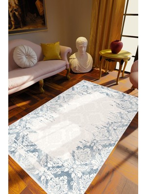 10 Post Online Klasik Mavi Beyaz Kaydırmaz Kesme Yıkanabilir Ince Halı 