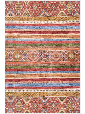 10 Post Online Kilim Desenli Otantik Eskitme Turuncu Kaydırmaz Kesme Yıkanabilir Ince Halı 