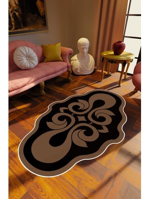 10 Post Online Klasik Modern Siyah Kahverengi Kaydırmaz Kesme Yıkanabilir Ince Halı 