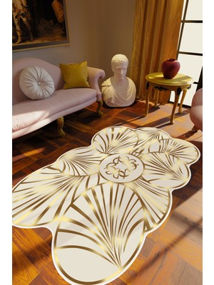 10 Post Online Klasik Modern Gold Altın Ekru Metalik Kaydırmaz Kesme Yıkanabilir Ince Halı 