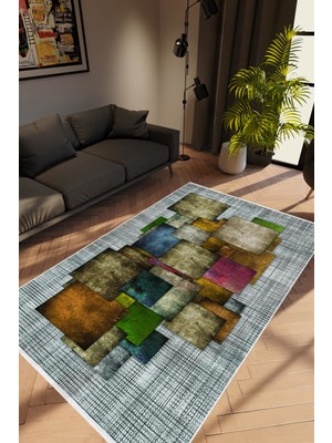 10 Post Online Modern Patchwork Gri Kaydırmaz Kesme Yıkanabilir Ince Halı 