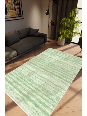 10 Post Online Modern Eskitme Yeşil Kaydırmaz Kesme Yıkanabilir Ince Halı 