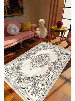 10 Post Online Figürlü Çiçekli Kilim Motifli Gri Kaydırmaz Kesme Yıkanabilir Ince Halı 