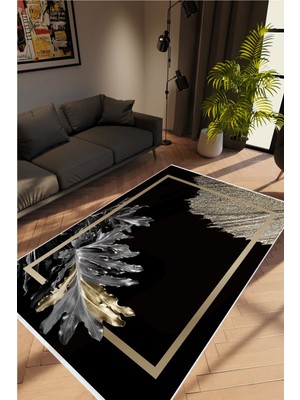 10 Post Online Figürlü Çiçekli Gümüş Siyah Anstrasit Kaydırmaz Kesme Yıkanabilir Ince Halı 