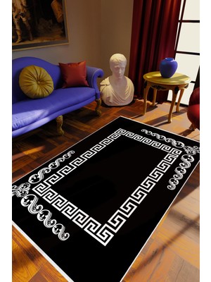 10 Post Online Klasik Siyah Kaydırmaz Kesme Yıkanabilir Ince Halı 