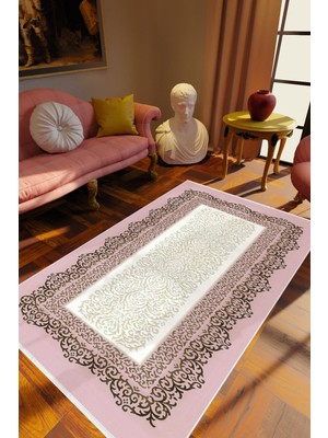 10 Post Online Klasik Pembe Kaydırmaz Kesme Yıkanabilir Ince Halı 