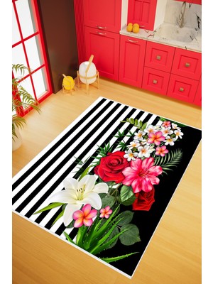 10 Post Online Mutfak Halısı Figürlü Çiçekli Siyah Beyaz Kırmızı Kaydırmaz Kesme Yıkanabilir Ince Halı 