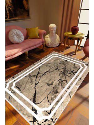10 Post Online Eskitme Modern Çerçeve Desenli Mermer Metalik Kahverengi Siyah Beyaz Kaydırmaz Kesme Yıkanabilir Ince Halı 