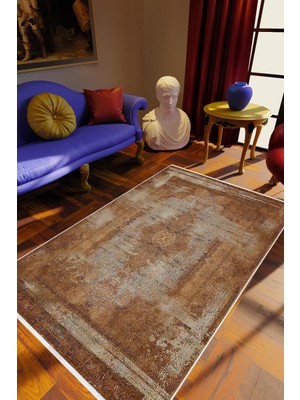 10 Post Online Klasik Eskitme Kahverengi Kaydırmaz Kesme Yıkanabilir Ince Halı 