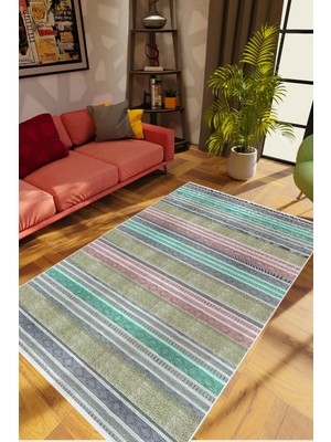 10 Post Online Eskitme Çizgili Gri Kaydırmaz Kesme Yıkanabilir Ince Halı 