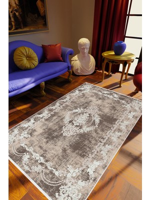 10 Post Online Klasik Eskitme Kahverengi Gri Kaydırmaz Kesme Yıkanabilir Ince Halı 