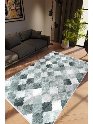 10 Post Online Modern Geometrik Gümüş Gri Antrasit Kaydırmaz Kesme Yıkanabilir Ince Halı 