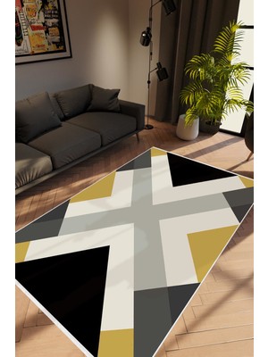 10 Post Online Modern Geometrik Kahverengi Kaydırmaz Kesme Yıkanabilir Ince Halı 