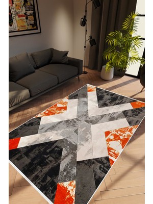 10 Post Online Modern Geometrik Gümüş Kırmızı Gri Siyah Turuncu Kaydırmaz Kesme Yıkanabilir Ince Halı 