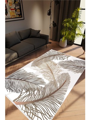 10 Post Online Figürlü Çiçekli Beyaz Metalik Kaydırmaz Kesme Yıkanabilir Ince Halı 