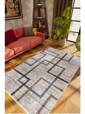 10 Post Online Modern Geometrik Kahverengi Kaydırmaz Kesme Yıkanabilir Ince Halı 
