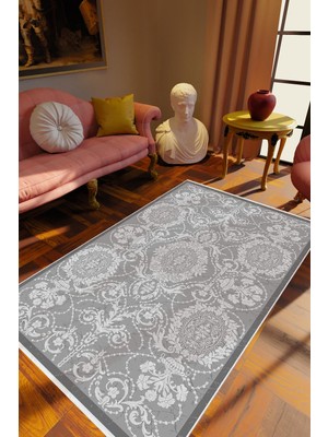 10 Post Online Klasik Gri Kaydırmaz Kesme Yıkanabilir Ince Halı 