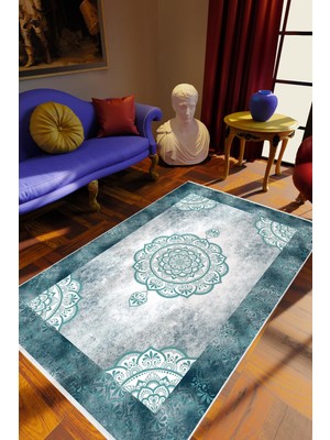 10 Post Online Klasik Mavi Kaydırmaz Kesme Yıkanabilir Ince Halı 