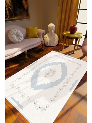 10 Post Online Klasik Mavi Beyaz Kaydırmaz Kesme Yıkanabilir Ince Halı 