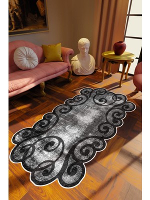 10 Post Online Klasik Modern Gümüş Gri Kaydırmaz Kesme Yıkanabilir Ince Halı 