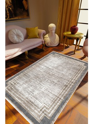 10 Post Online Klasik Eskitme Gri Kaydırmaz Kesme Yıkanabilir Ince Halı 